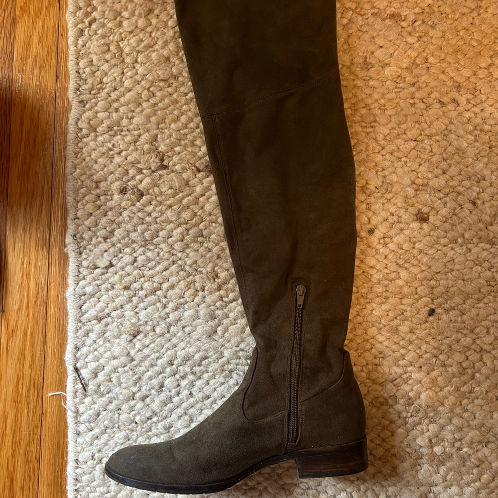 Ivanka Trump Over-Knee-High Suede Boots Olive